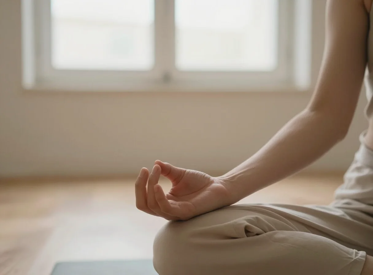 Hands resting in meditation mudra